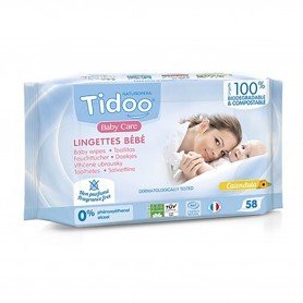 Photo Lingettes bébé sans parfum au calendula en fibres compostables x58 Tidoo